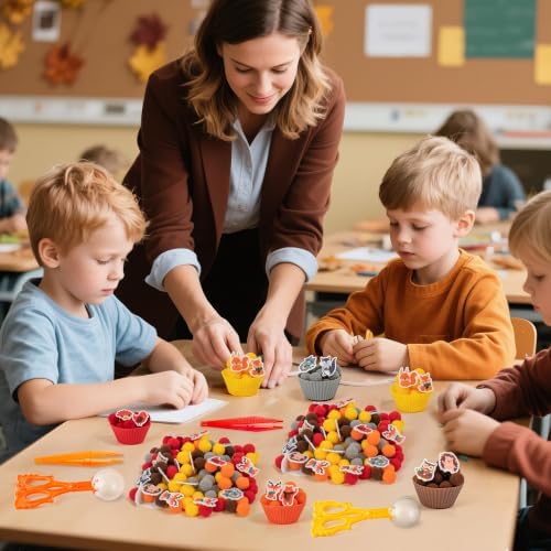 EZdhuawuse Fall Sensory Bin Fillers - 267 Autumn Animals Thanksgiving Fine Motor Toys Sorting Stacking Toys for Kids, Felt Hedgehog Squirrel Turkey for Preschool Education Early Development Activity - Image 5