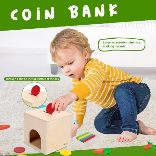 Adena Montessori 6 in 1 Play Kit Toy- 3 Nesting & Stacking Boxes, Object Permanence Drop Game, Coin Box, Carrot Harvest,Tissue Box,Sticks Matching Game for 6-12 Months 1 Year Old Toddlers 2 Year - Image 4