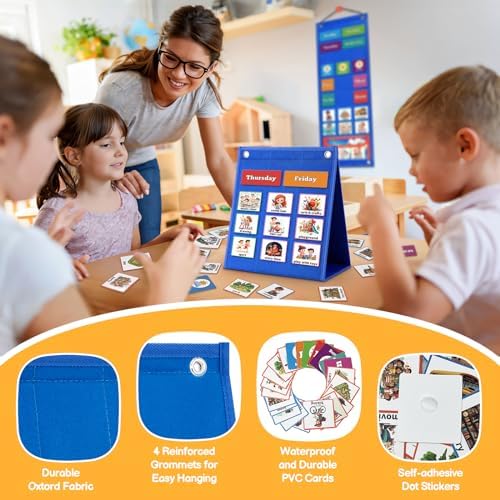 PITCOTT Visual Schedule for Kids Chore Chart，103 Daily Schedule Board Routine Pocket Chart Cards for Toddlers,Autism Learning Material Tool Wall Planner for Home School with 3 in 1 Cards Gift for Kids - Image 2