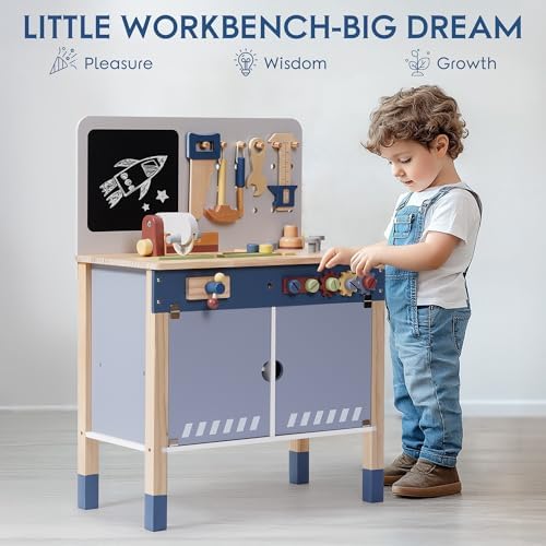 ROBOTIME Kids Wooden Tool Bench Set Large Storage Space Gift for Age 3+ - Image 5
