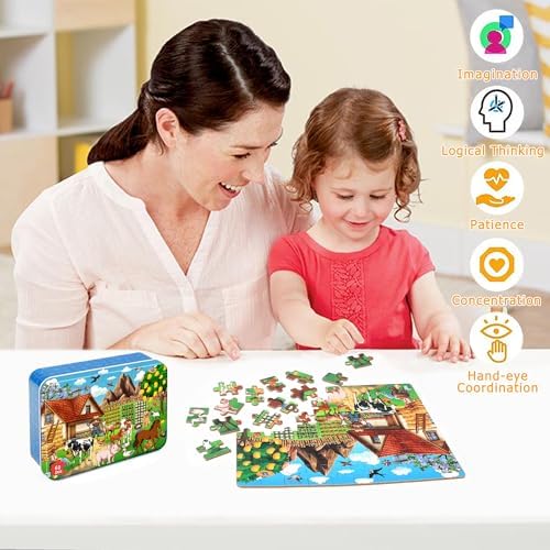 LELEMON Puzzles for Kids Ages 4-6,60 Piece Puzzles for Kids in a Metal Box - Image 3