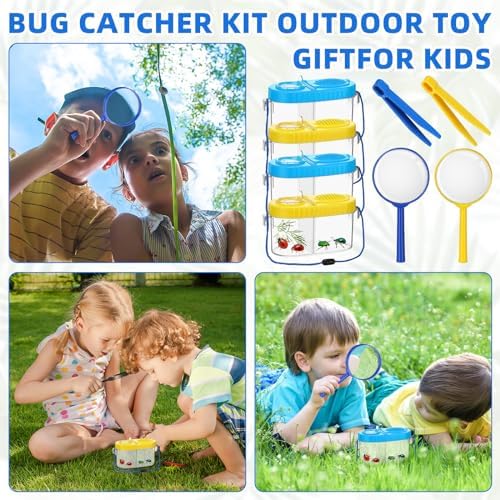 Halloscume 4 Sets Bug Collection Kit for Kids, Explorer Outdoor Kit with Bug Containers for Insects, Magnifying Glass, Tweezers, Nature Exploration Gift Toy for Girls Boys(2 Colors) - Image 5