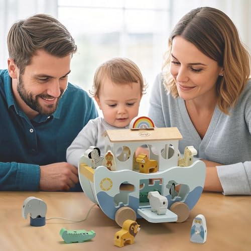 Joyreal Wooden Montessori Toys for 1 Year Old - Neutral Color Noah's Ark Toy and Hammering Pounding Toy - Christmas Birthday Gifts for 1-3 Year Old Toddler - Image 2