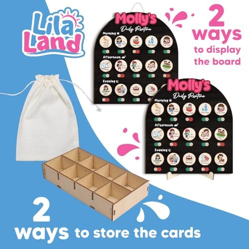 Personalized Wooden Chore Chart for Kids, Daily Routine Chart for Toddlers, Visual Schedule for Kids Age 3-5, Morning Bedtime Routine for Girls (08) - Image 7