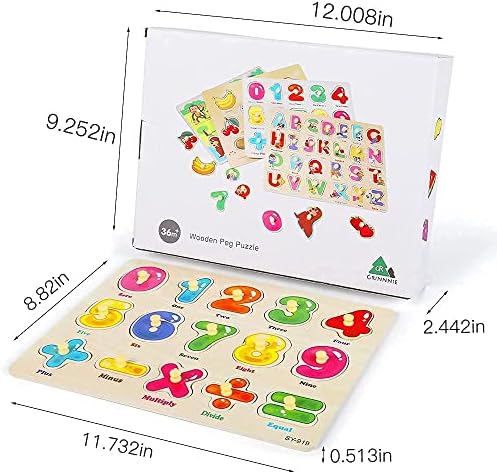 GRINNNIE Wooden Peg Puzzle for Toddlers 3 4 5 Years Old, 4 PCS Montessori Educational Learning Puzzles Set-Numbers, Letters, Animals and Fruits, Great Preschool Gifts for Girls and Boys (Pack of 2) - Image 6