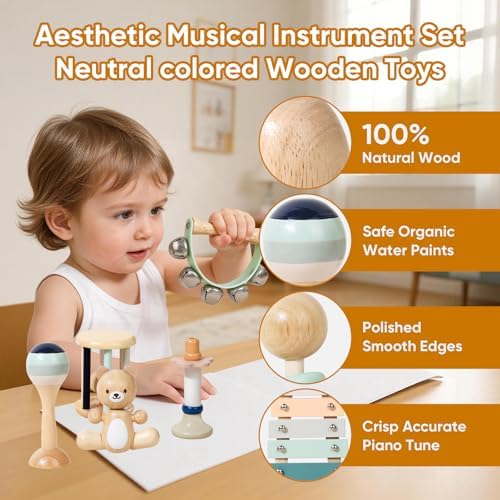 12 PCS Wooden Baby Musical Instruments Set, Montessori Style Sensory Percussion Toys for Toddlers 1-3, Non-Toxic Natural Wood Shakers & Rattles, Early Learning Educational Gift for Infant Boys Girls - Image 2