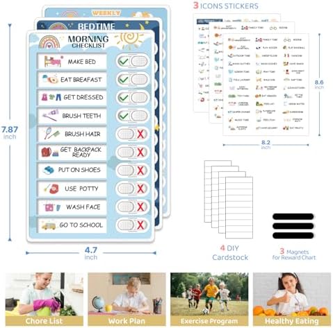 3 in 1 Bedtime/Morning/Weekly Routine Chart for Kids, Magnetic Chore Chart for Kid, Visual Schedule for Kid Toddlers Schedule Board for Home - Image 6