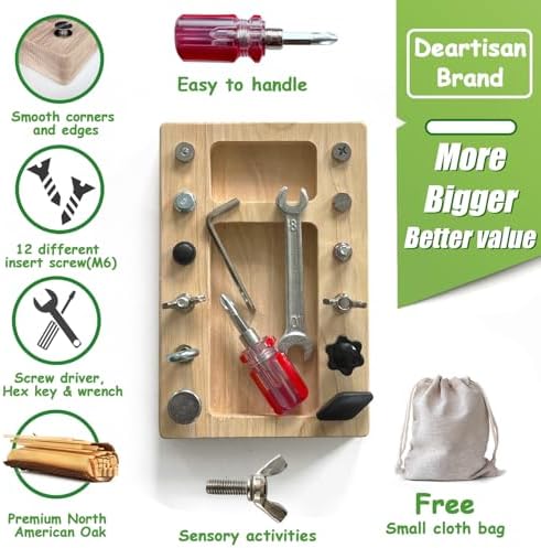 Montessori Screwdriver Board Set, Real 17 Pcs & 12 Holes Fine Motor Skills 3 4 5 +Kids Patience Basic Life Skill Educational Wooden STEM Toys for Toddler Preschool Materials Busy Sensory Tools - Image 4