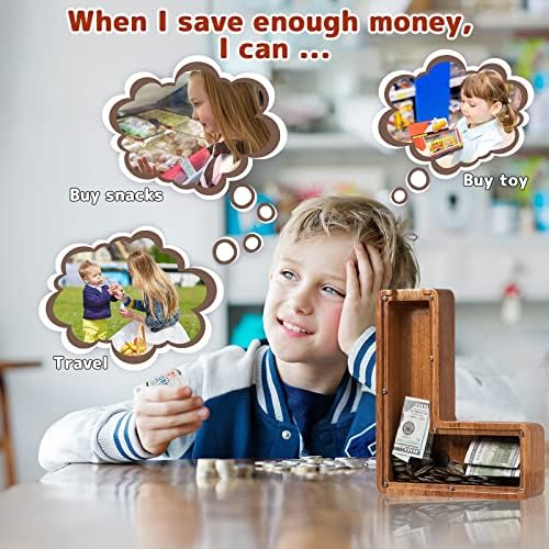 Personalized Large Wooden Kids Letter Piggy Bank - (Laser Engraved) Custom Piggy Bank for Boys Girls - Wooden Banks with Initials - Alphabet Money Box Bank Birthday Letter L Bank - Image 5