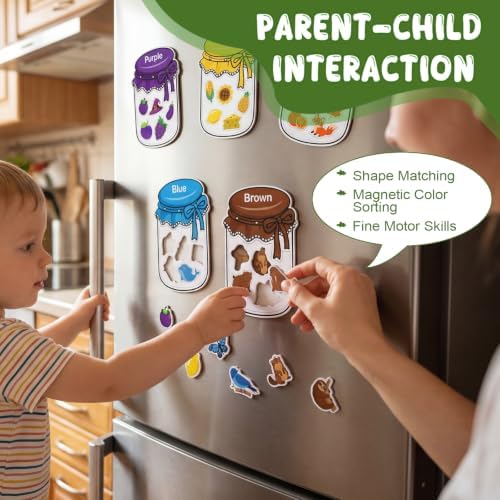 12Pcs Wooden Magnetic Color Sorting 72 Fridge Magnets for Kids - Image 6