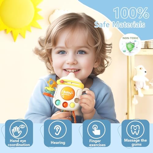 Montessori Baby Sensory Toys for 6-12 Months, Silicone Pull String Teething Toy, Infant Fidget Travel Toys, Airplane Travel Essentials, Newborn Baby Christmas & Birthday Gift for Babies - Image 4