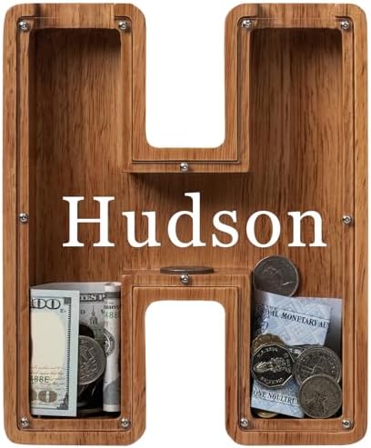 Personalized 12" Extra Large Wooden Letter Piggy Bank for Kids Boys Girls, (Laser Engraved Name) Custom Initial Letter Shape Piggy Bank, Alphabet Coin Bank Grandchildren Birthday by Ladenk