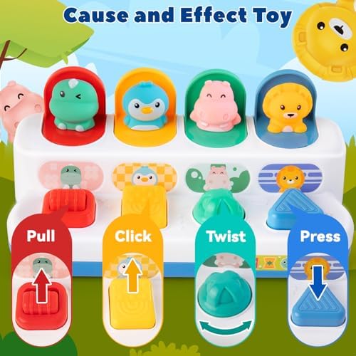 Tovol Zerky Montessori Cause & Effect Toy 12-18M, Push Button Pop Up Toy - Image 3
