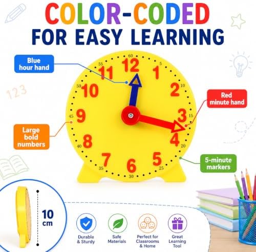 4 inch Teaching Clock, Learning Tell Time Analog Clock Demonstration 12 Hour 2 Pointers for Classroom Teacher - Image 3