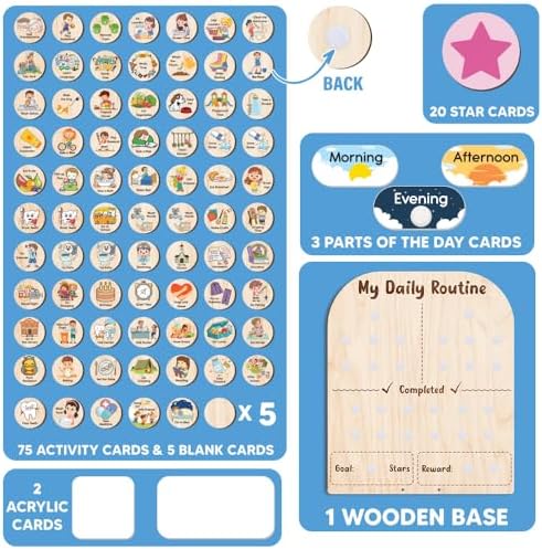 Wooden Daily Routine for Kids, 30 Tokens Star Reward Jar for Toddlers, Chore Chart for Kids with Star Jar, Behavior Reward Jar for Toddlers Boys Girls - Image 4