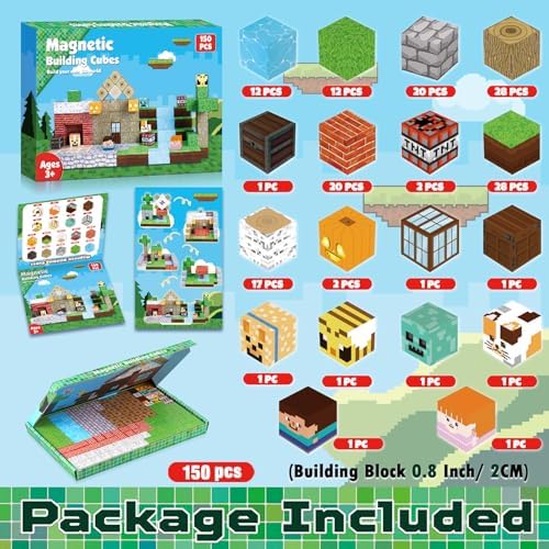 150PCS Magnetic Blocks-Magnetic Building Blocks Magnetic Tiles Stacking, Build Mine Magnet World Set, STEM Montessori Sensory Toys for Toddlers Kids Boys Girls Ages 3-5 6-8 Christmas Birthday Gifts - Image 2
