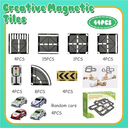 Magnetic Tiles Road Set with Pullback Car for Kids Ages 4-8 Boys Stem Toys - Image 6