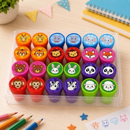 Cinrobiye 24 Pcs Animal Stampers for Kids, Pre-Inked Safari Zoo Party Favor Set, Animal Theme Birthday Party Supplies, Classroom Rewards, Goody Bags, Piñata Fillers - Image 3
