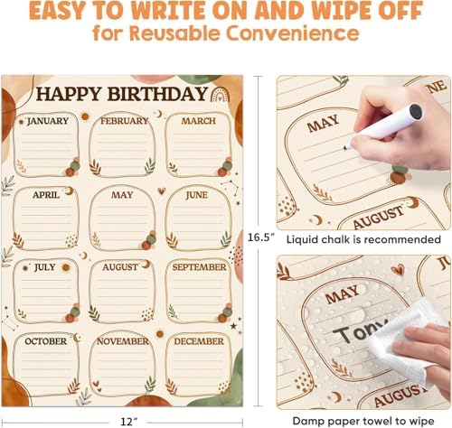 FaCraft Boho Birthday Chart for Classroom - Reusable Happy Birthday Poster Calendar Laminated Class Birth day Chart Classroom Bulletin Board Decorations Back to School Teacher Supplies Wall Decor - Image 4