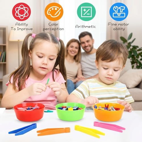 VioraWhite 24 Pcs Sorting Bowls with Tweezers, 6 Color Counting Toy Develops Fine Motor Skills, STEM Early Math Activity Set for Preschool Kids, Ideal for Back to School Learning - Image 5