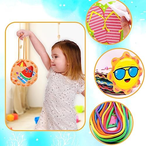 Omlisca Summer Lacing Cards Sewing Kits for Kids 12 Pack Beach Theme Pool Party Decoration Double Sided Cardboard Lacing Playing Games for Boys Girls Preschool Home De - Image 5