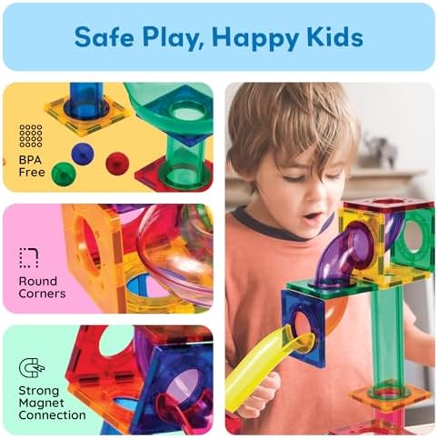 PicassoTiles 50 Piece Magnetic Marble Run Toy STEM Educational Building Set - Image 4