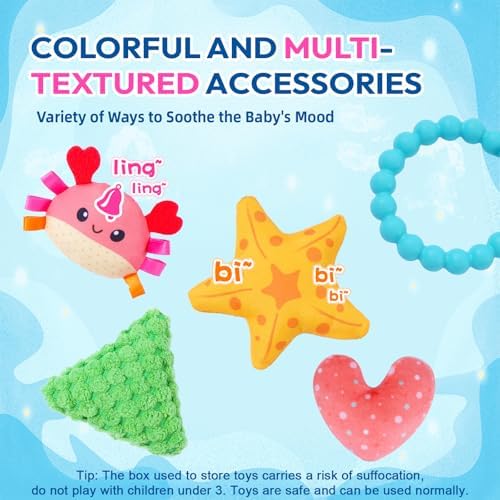 Jollybaby Activity Pull String Hanging Toy for Baby Stroller Car Seat Crib Play Gym, Plush Stuffed Ocean Whale Toy for Carseat with Teether Rattles, Montessori Sensory Toy for Baby Gift - Image 5