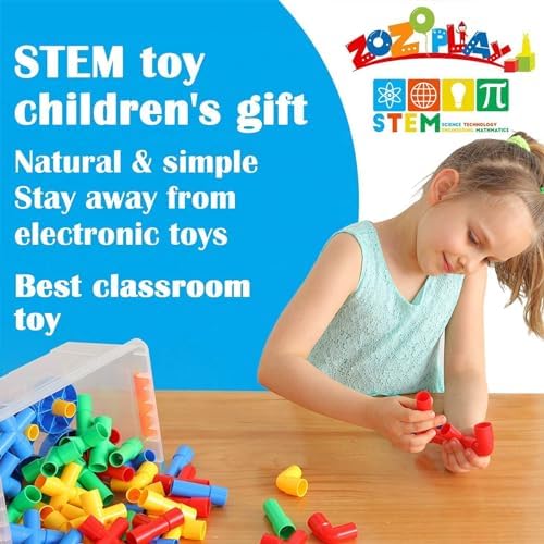 ZOZOPLAY STEM Learning Toy Tubular Pipes & Spouts & Joints 96 Piece Build Bicycle, Tank, Scootie, Moter Skills Endless Designs Educational Building Blocks Set for Kid Ages 3+ Multicolor - Image 4