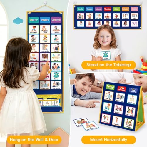 Visual Schedule for Kids with Autism Chore Reward Chart, Bedtime Routine Chart for Toddlers, Double Side Weekly Planner Board with 135 Cards for Home School Planner, Autism Learning Materials - Image 6