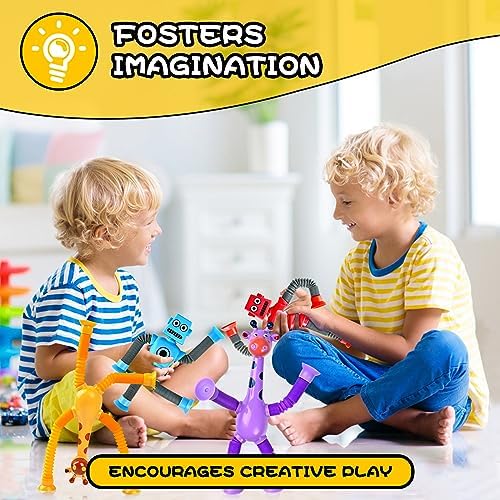 8pc Robot Giraffe Sensory Travel Toys for Toddlers Boy Ages 3 4 5 6 7 8, Airplane Activities Suction Autism Pop Tube Fidget Autistic Stocking Easter Basket Stuffer Valentine Gift for Kids - Image 6