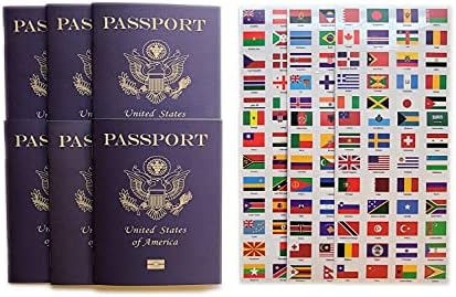 SJPRINTER Blank Passport Notebook | Pretend Passports | School Projects, Party favors, airplane toy, travel journal, geography, classroom social study (6Passports_6SetsFlags) by SJPRINTER