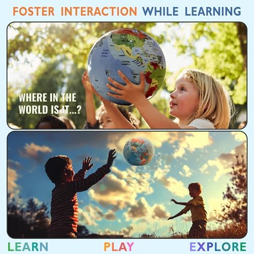 OneZa 12” Soft World Globe for Kids | Fun & Educational, Playfully Colored with US States Legend and Canadian Provinces | Interactive Globe to Learn through Play | Geography for Kids Toys - Image 3