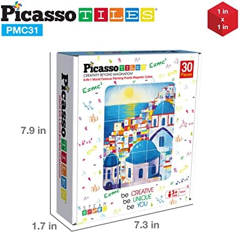 PicassoTiles 6-in-1 World Famous Painting Puzzles Magnetic Cubes Toy_Building_Block, Spain Park Guell, Paris Eiffel Tower, Greece Santorini & More for Kid, Educational Art for Boys and Girls - Image 4