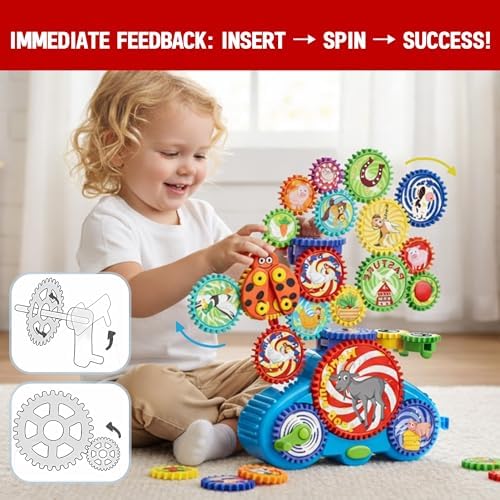 Motorized Gear Building Blocks Toys, Electric Farm Animal Spinning Set Ages 3-6, STEM Learning Construction Kit, Fine Motor Cause-Effect Gift for Boys Girls - Image 2