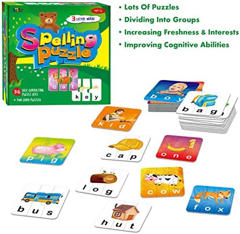 72 Word Spelling Puzzles with Error-Correction Mechanism in 3 Pieces, Perfect for Preschool Learning (36 Block Double Sided) - Image 6