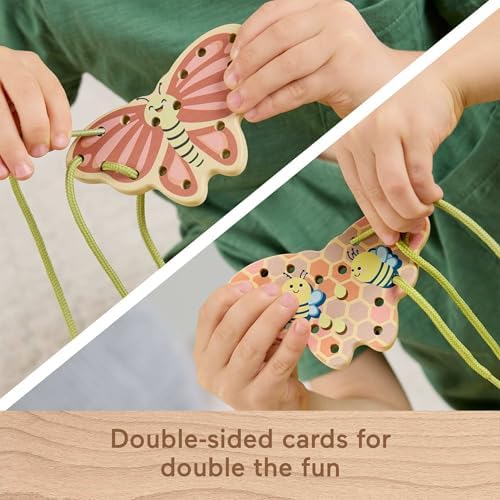 Fisher-Price Wood Preschool Toy Lacing Activity Cards, Tiny Garden 10-Piece Set for Fine Motor Skill Development Kids Ages 3+ Years - Image 4