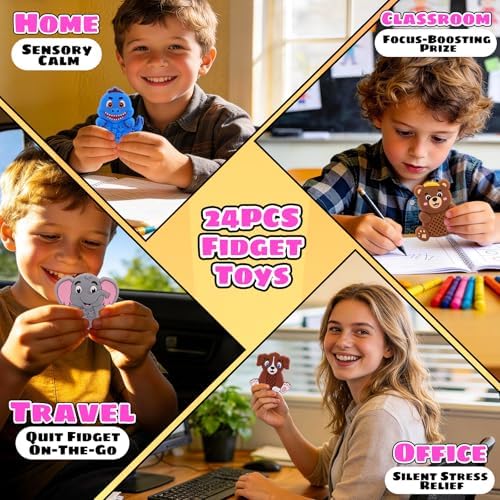 Silicone Sensory Fidget Toys for Kids Toddlers, 24 Pack Animal Texture Stress Relief Toys for Kids Autism Calming, Special Needs for Autism ADHD, Quiet Fidgets for Kids Classroom, Toddlers Travel Toys - Image 6