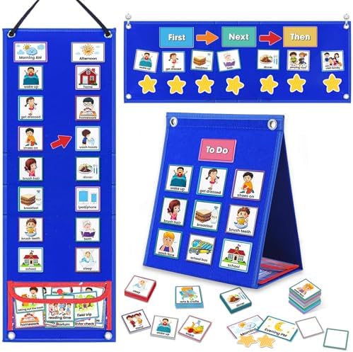 ALSLEA Visual Schedule for Kids with Autism Chore Chart for Kids Daily Routine Chart Autism Learning Materials Toddler Planning Board Visual Schedule for Classroom, Home with 124 Cards (DarkBlue) by ALSLEA