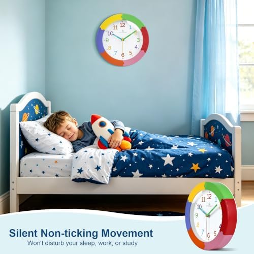 Lafocuse Colorful Kids Wall Clock Learn to Tell Time for Classroom 10 Inch - Image 4