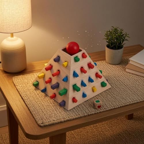 Gralara Pyramid Shape Sorter Hand-Eye Coordination Wooden Shape Sorter Screen Fun Geometric Insert Toy - Image 4