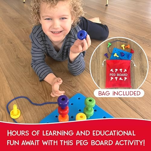 Foam Peg Board Toy - 36 Pegs, Foam Board, Lacing String, Storage Bag - Occupational Therapy Toys - Fine Motor Skills Toys for Toddlers and Kids (Blue) - Image 2