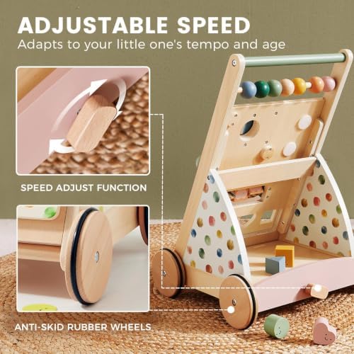 Tiny Land Wooden Baby Walker with Activity Center, Montessori Push Walker - Image 3