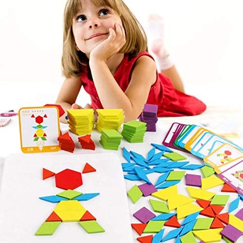 JCREN Wooden Pattern Blocks Geometric Tangram Shape Puzzle 155Pcs - Image 6