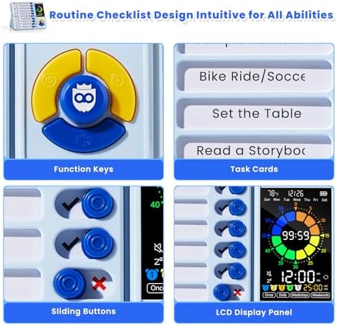 Mooking 5-in-1 Visual Timer, ADHD Tool for Kids|Adults, Visual Schedule for Kids with Autism, 12/24 Task Timer & Chore Chart Board, ADHD Tools with Daily Checklist for Home, School, Classroom - Blue - Image 5