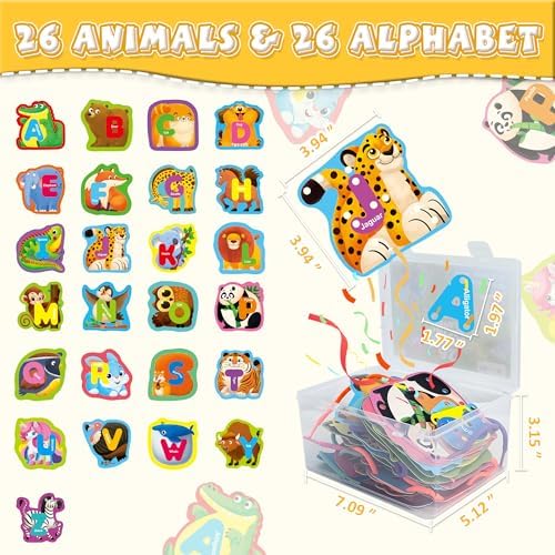 26 Pairs Animals Lacing Cards| Alphabet Sewing Cards Kits for Toddlers - Image 2