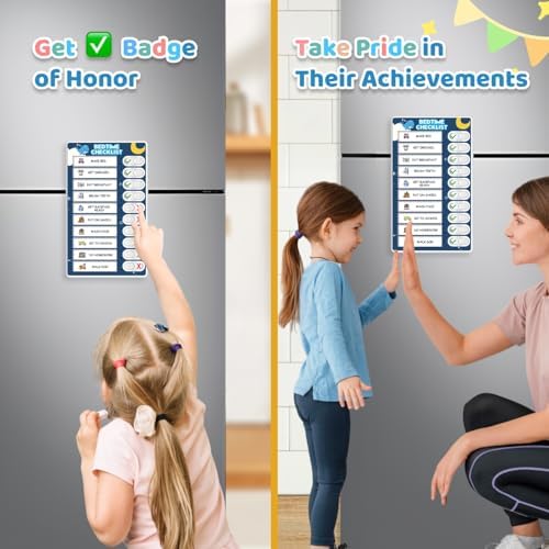 2 in 1 Upgraded Slider Morning/Bedtime Routine Chart for Kids Toddlers - Magnetic Kids Chore Chart for 2 Kids, Dry Erase Chore Chart for Kids, Visual Schedule for Kids with Cute Chore Stickers - Image 3