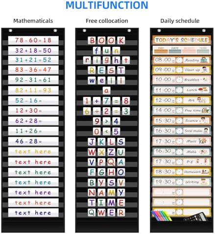 REGELETO Boho 18+1 Pockets Daily Schedule Pocket Chart, 30 pcs Double-Sided Reusable Cards, Scheduling Pocket Chart for Classroom Office Home School Activity(Black) - Image 6