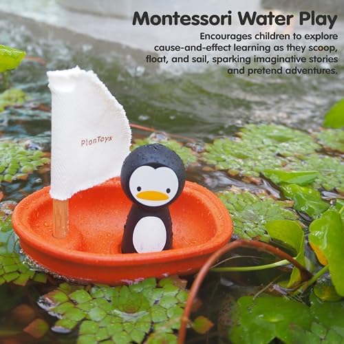 PlanToys® Wooden Penguin Sailing Boat Bath Toy for Toddlers, Montessori - Image 6