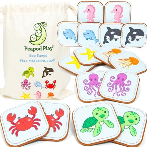 Felt Sea Creature Matching Game for Toddlers – Ocean Memory Game & Flash Cards – Soft and Safe for Ages 1+ – Montessori Preschool Learning Activity – Educational Sea Creature Toy for Girls & Boys by PeapodPlay