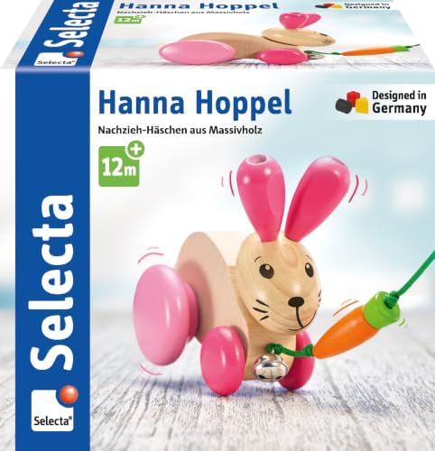 Selecta 62023 Hannah Hoppel Rabbit Pulling Toy on Wheels, Wood, 13 cm by Selecta